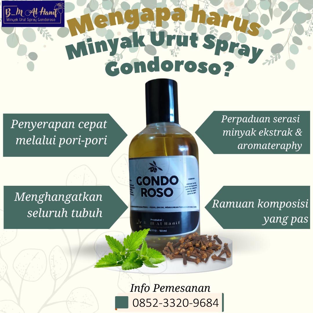 gambar minyak urut spray gondoroso, minyak aroma therapi, terapis banyuwangi